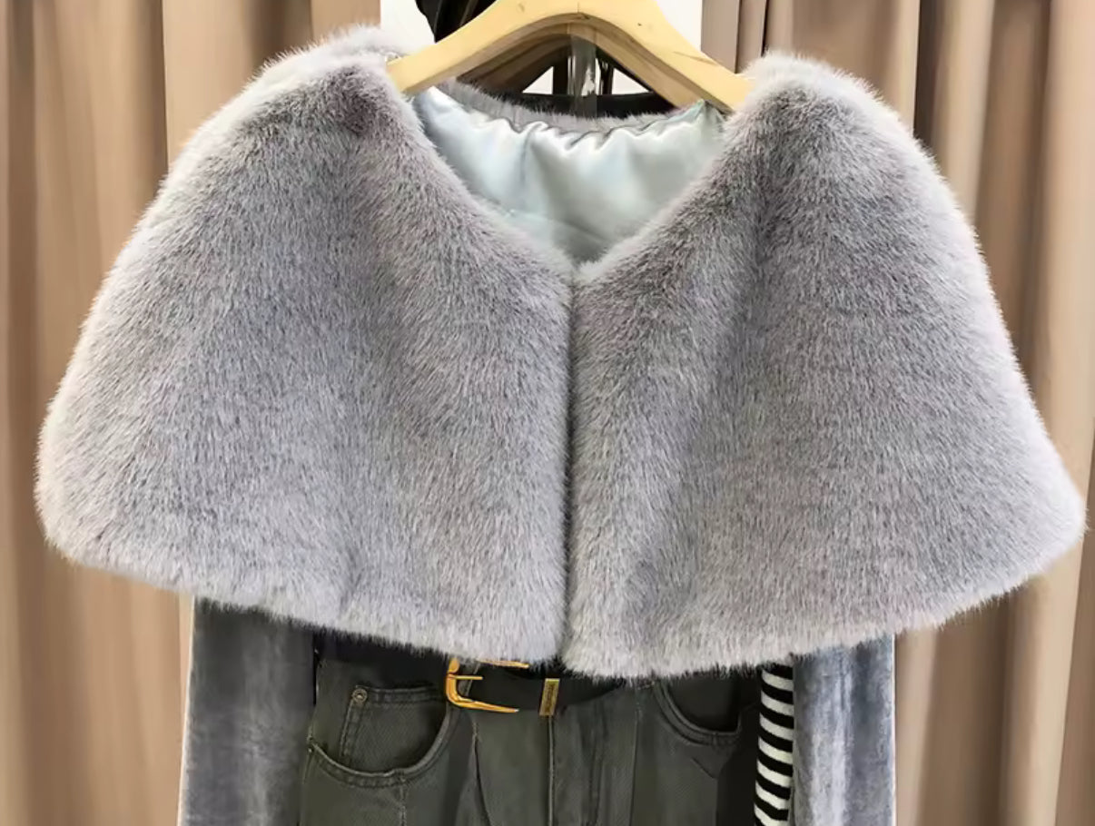 Faux Fur Shawl in Grey