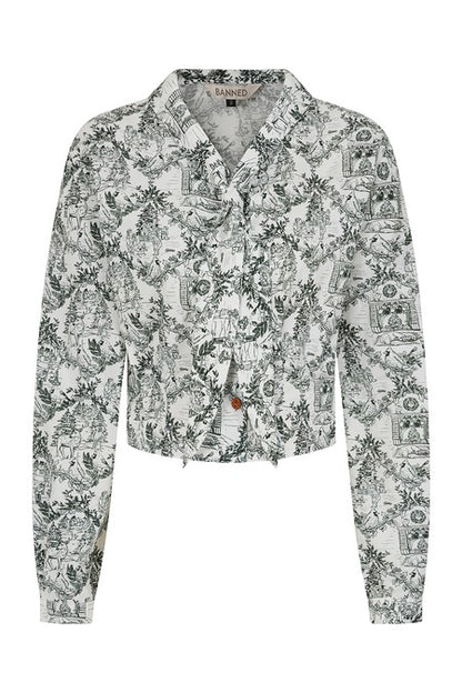 Woodland Toile Tie Front Blouse