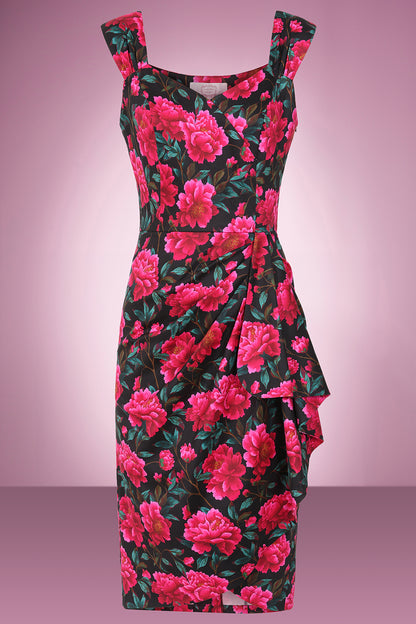 Midnight Peony Waterfall Wiggle Dress
