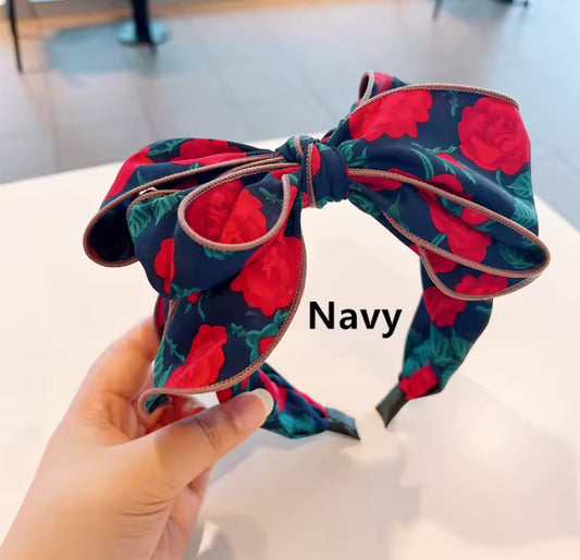 Rose Headband in Navy