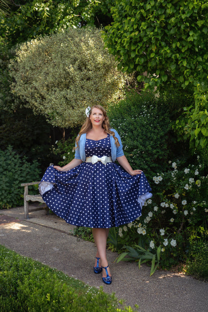 Liberty Navy Polka Dot Swing Dress