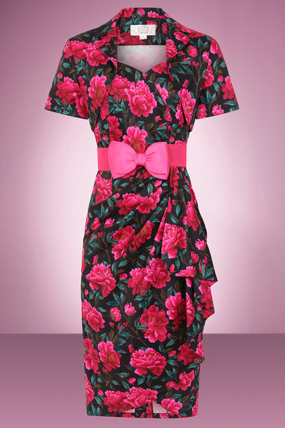 Midnight Peony Waterfall Wiggle Dress
