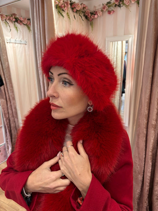 Faux Fur Headband in Red