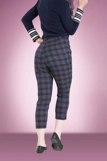 Navy tartan Cigarette Pants