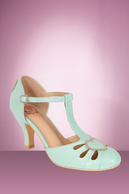 Amelia Heart Shoe in Mint Sparkle PRE ORDER