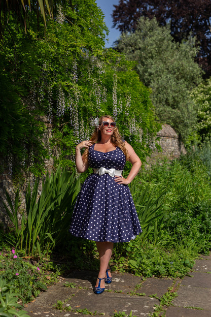 Liberty Navy Polka Dot Swing Dress