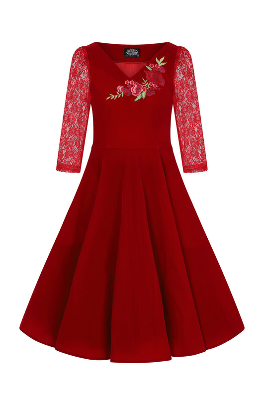 Divine Velvet Swing Dress in Red
