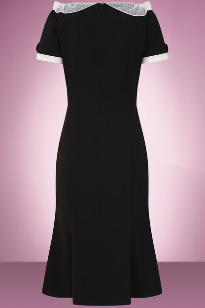 Foxy Fish-tale black vintage wiggle dress with fitted 1950s style silhouette back