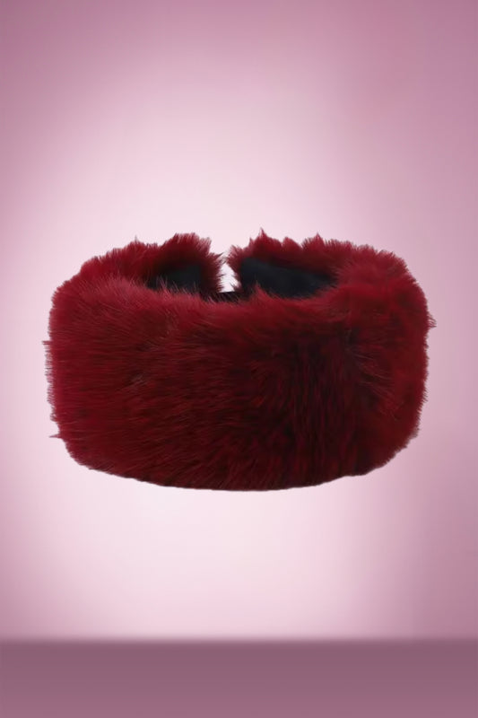 Faux Fur Headband in Bordeaux