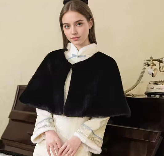 Faux Fur Shawl in Black