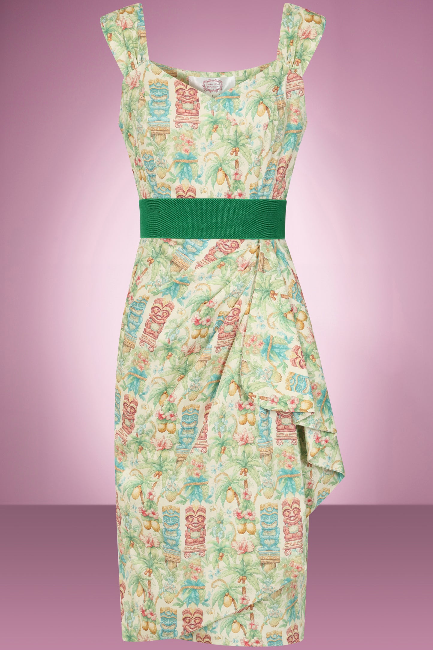 Tiki Waterfall vintage wiggle dress with tropical print