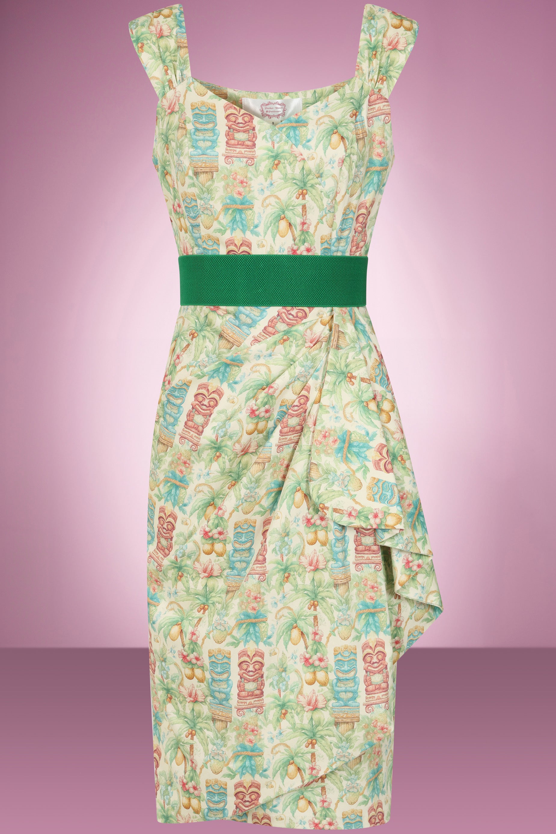 Tiki Waterfall vintage wiggle dress with tropical print