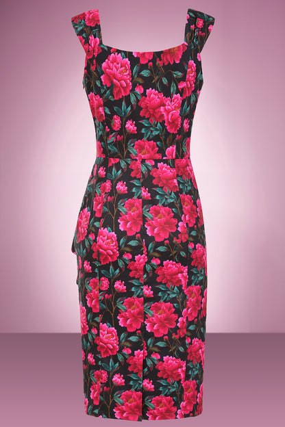 Midnight Peony Waterfall Wiggle Dress