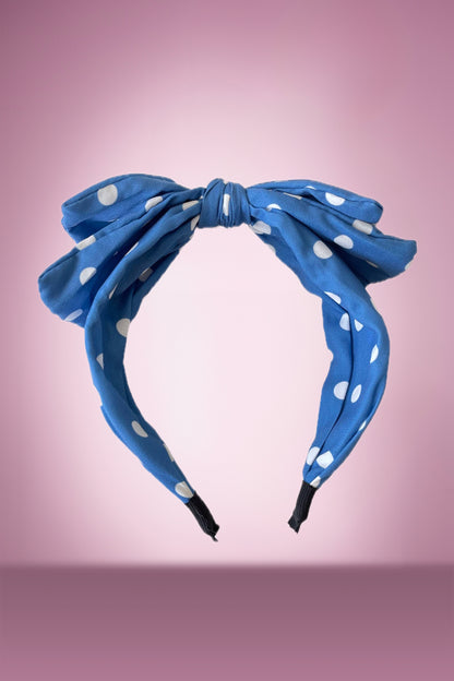 Double Bow Polka Headband in Blue