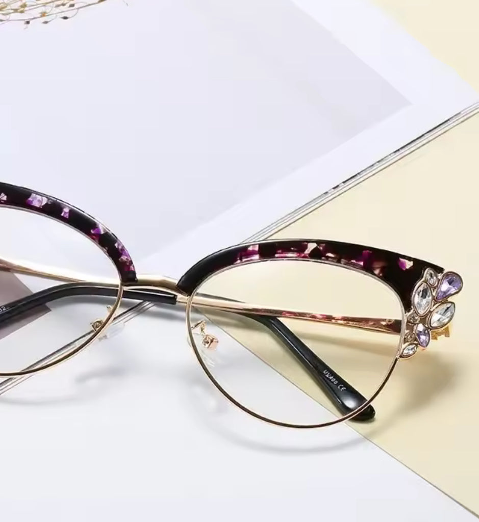 Tortoiseshell Cat Wing Embellished Glasses