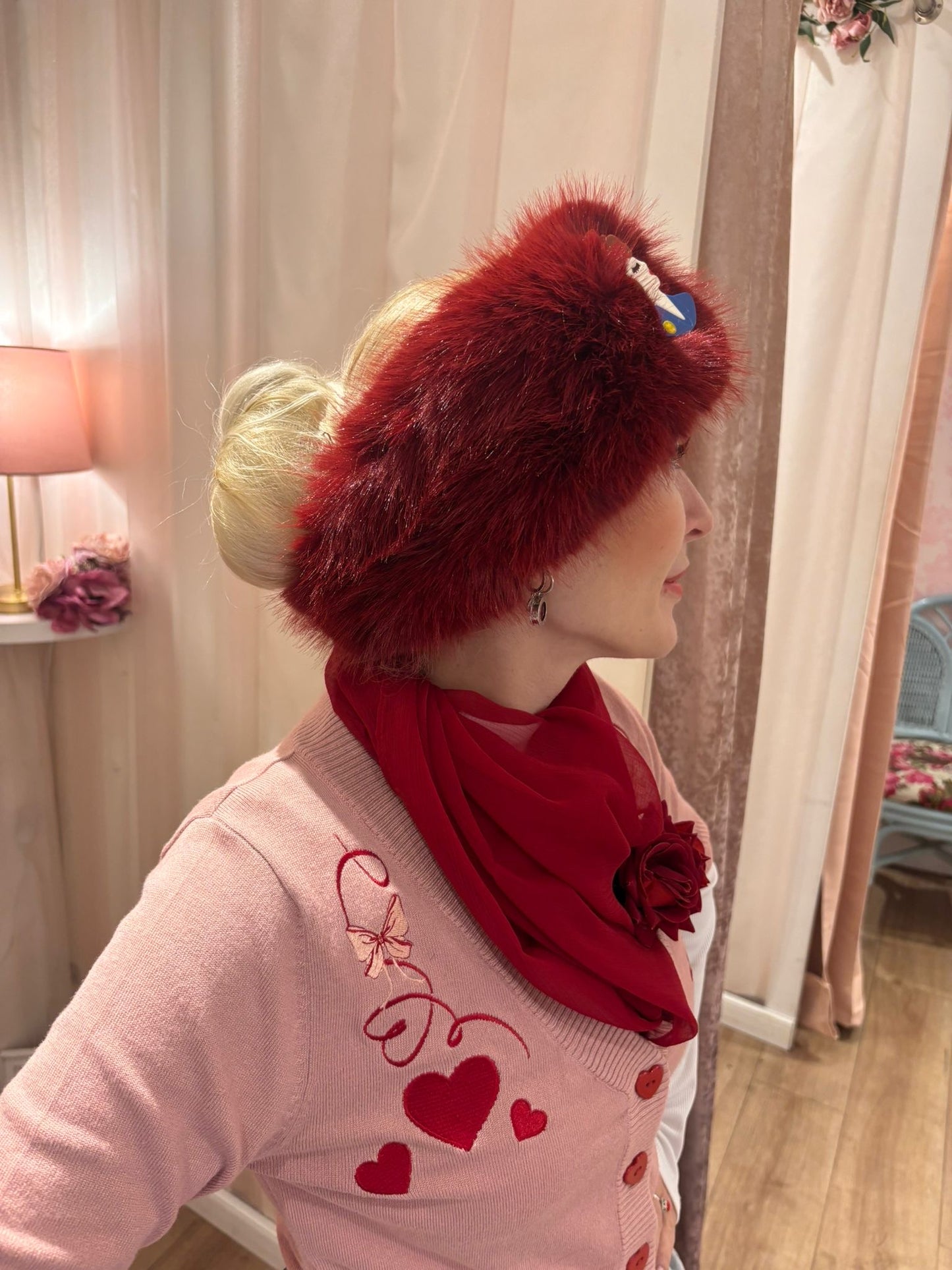 Faux Fur Headband in Bordeaux