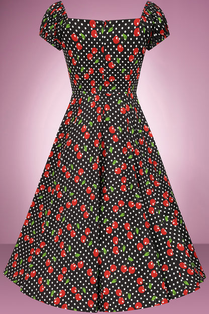 Cherry Polka Dot Noir Swing Dress
