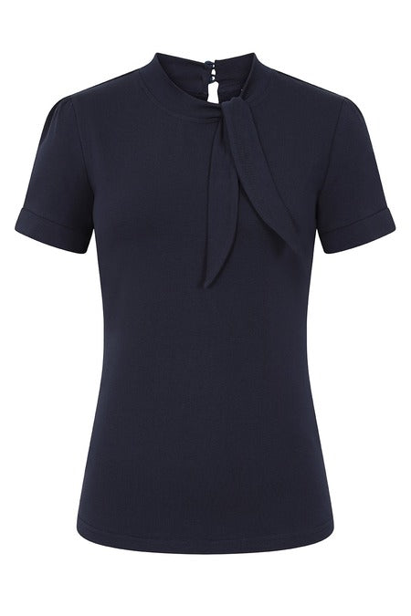 Navy bow tie neck Top