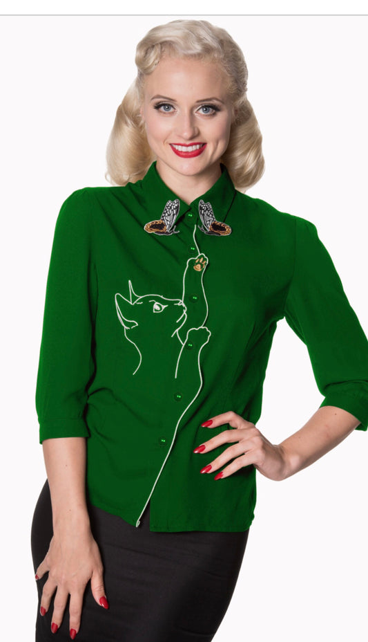 Banned Green Cute Cat blouse