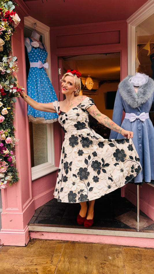 Gayle Black Floral Swing Dress