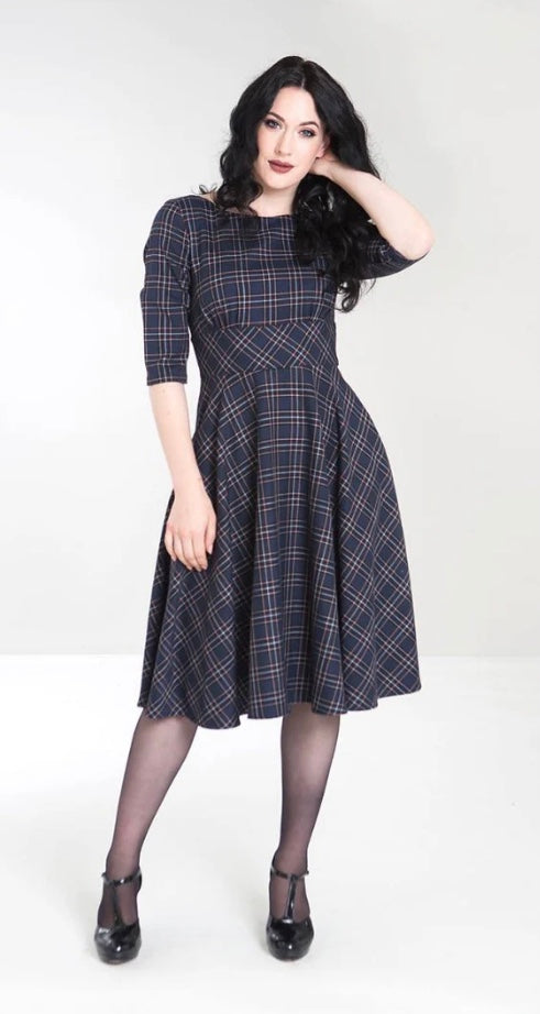Navy Tartan Swing Dress