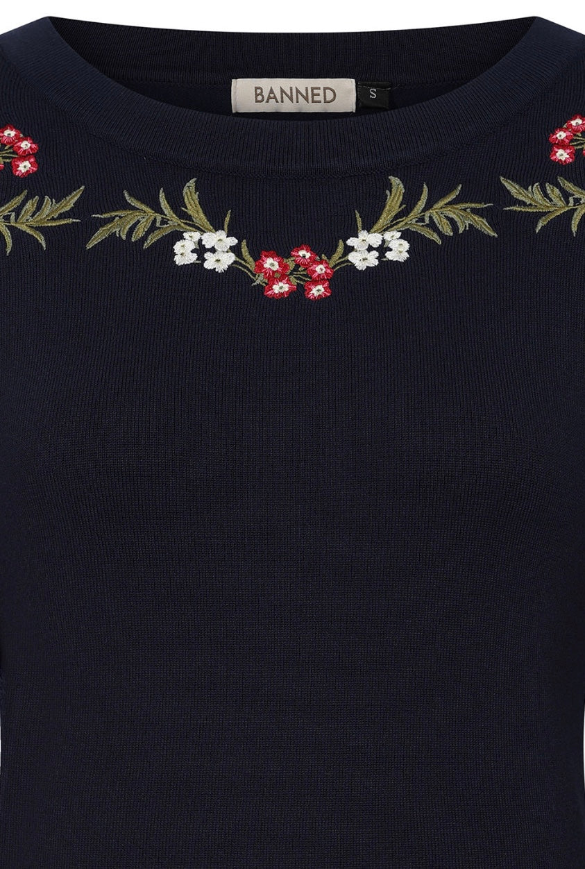 Navy Carla Romantic Floral Jumper