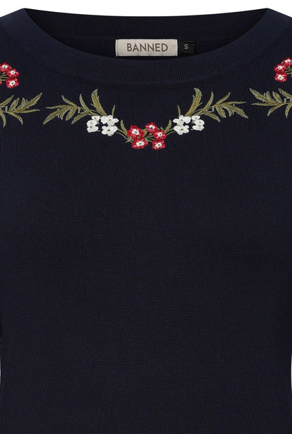 Navy Carla Romantic Floral Jumper