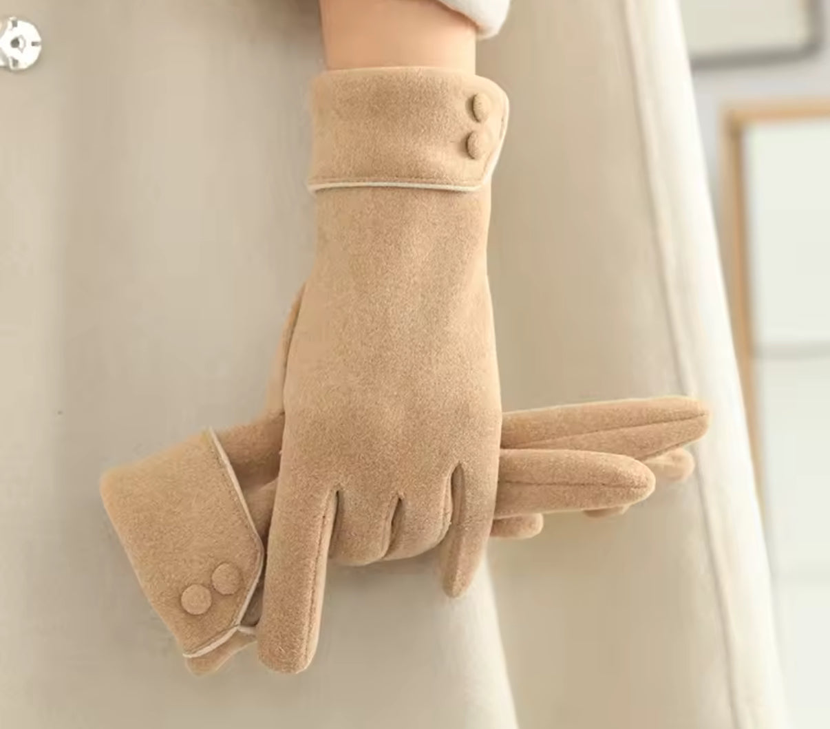 Fleece Lined Glove in Beige