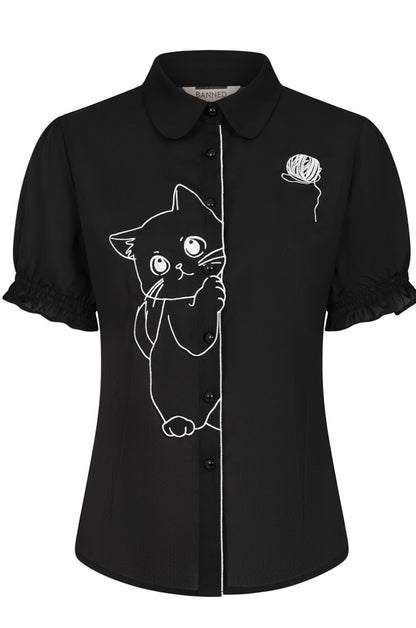 Cutie Kitty Cat Black Blouse