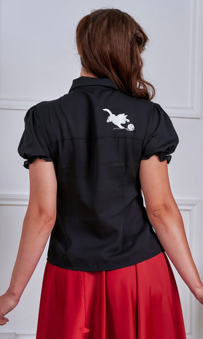 Cutie Kitty Cat Black Blouse