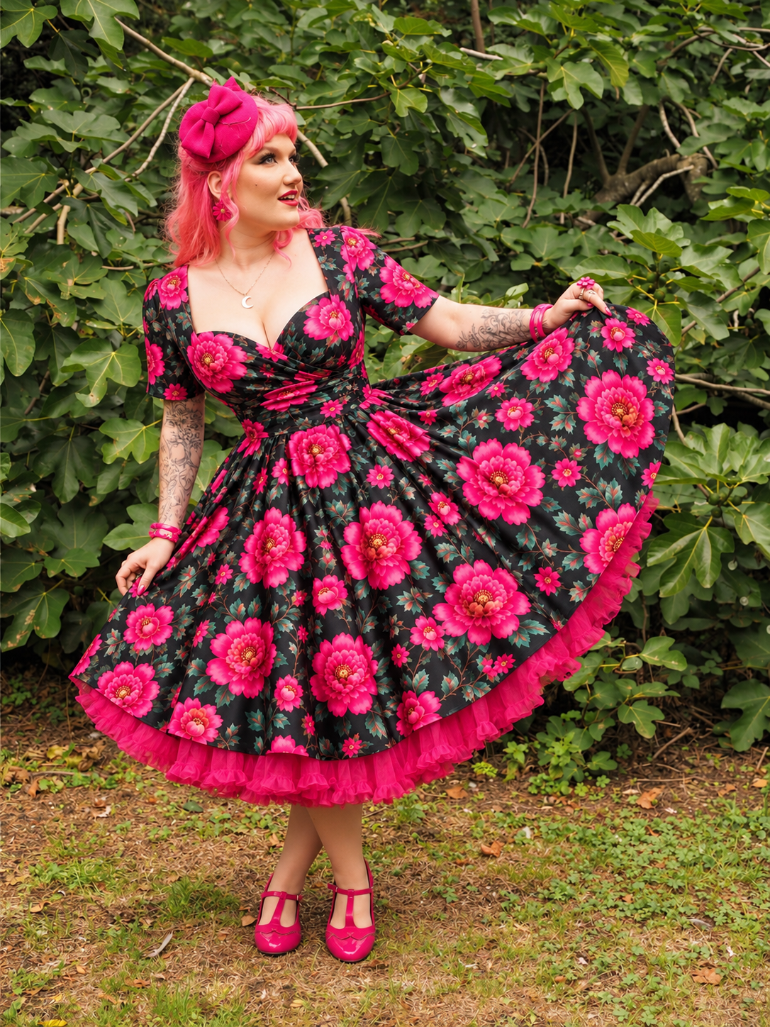 Midnight Peony Swing Dress