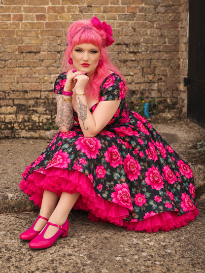 Midnight Peony Swing Dress