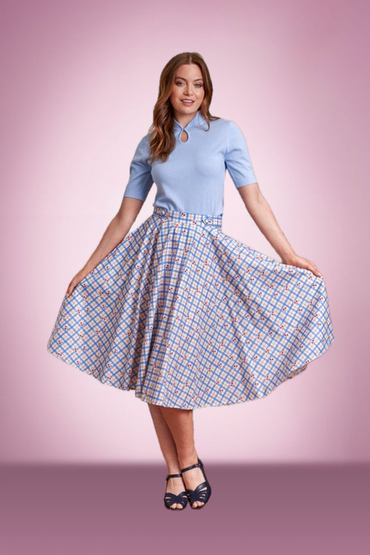 Blue Cherry Berry Check Skirt
