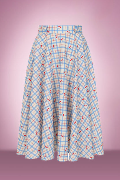Blue Cherry Berry Check Skirt