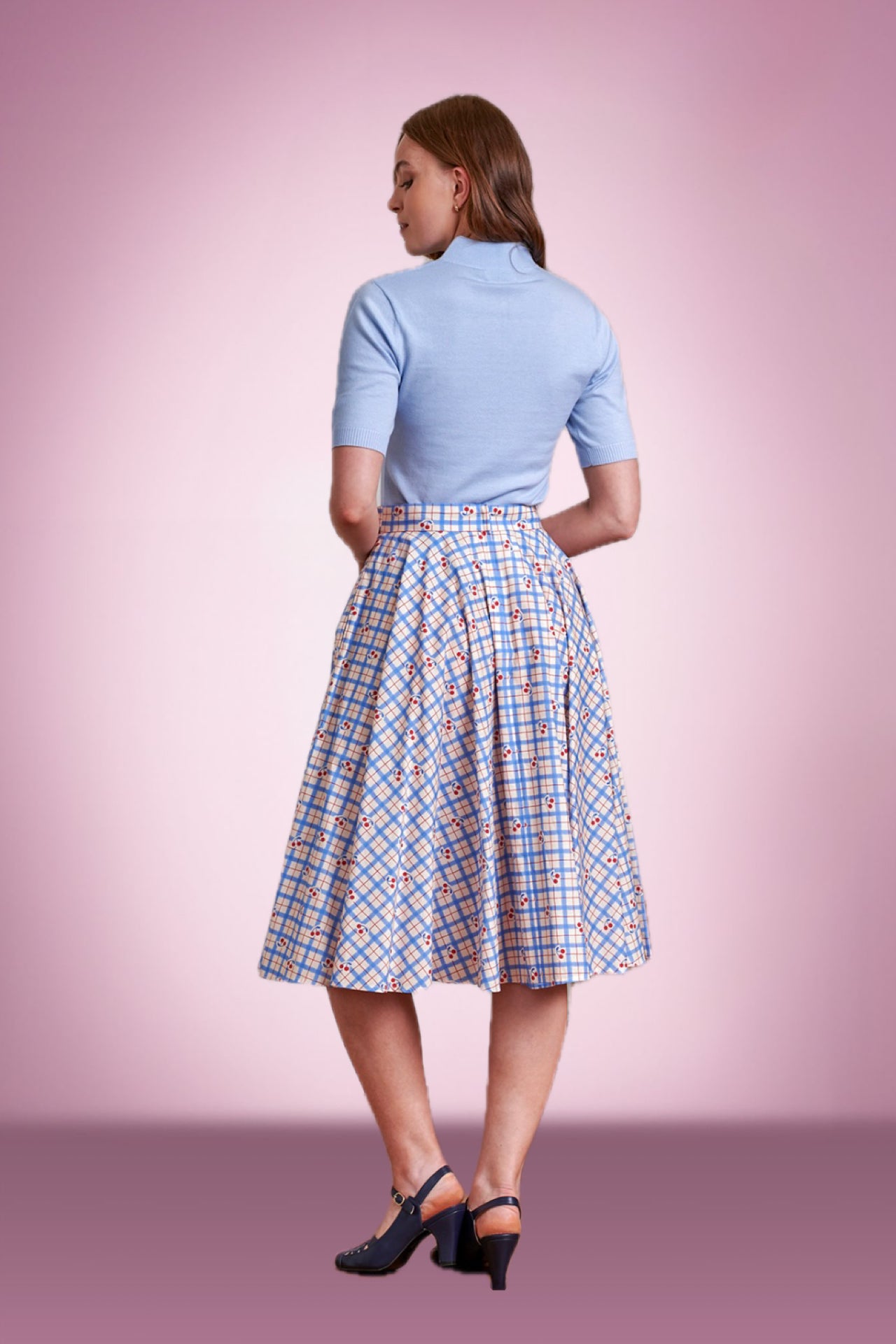 Blue Cherry Berry Check Skirt