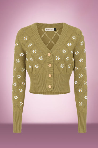 Green Daisy Flower Cardi