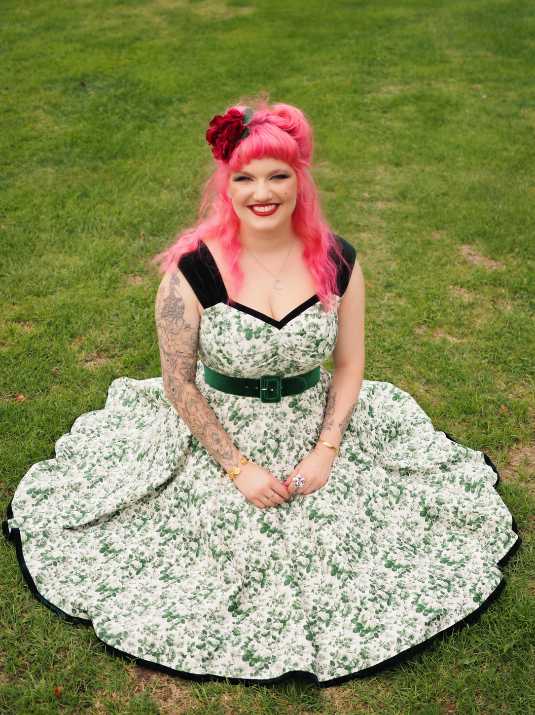 Enchanted Evergreen Swing Dress WITH matching velvet belt!