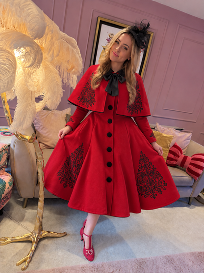 Forbidden Romance Embroidered Swing Coat and Cape PRE ORDER