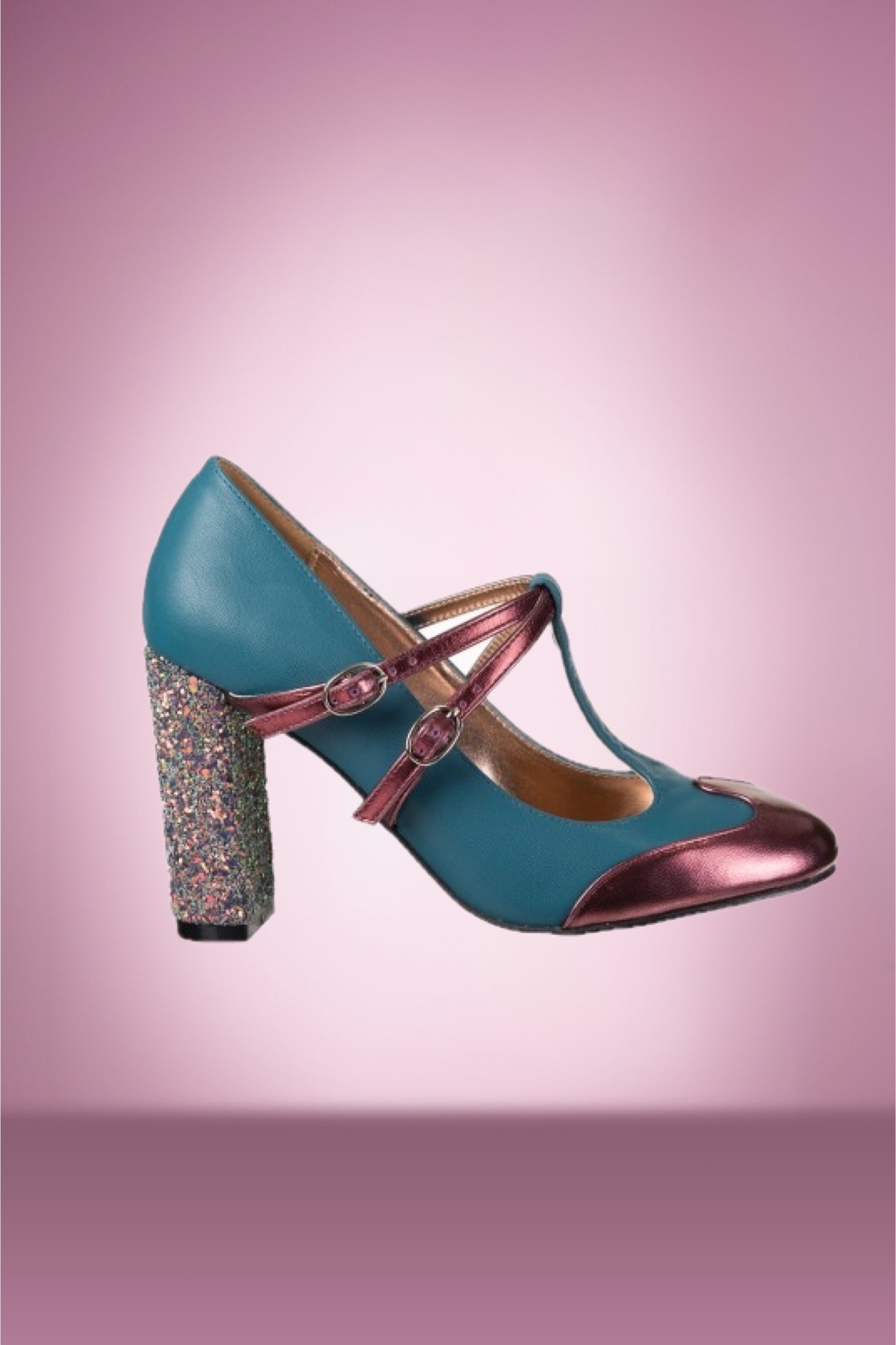 Dolly Teal & Burgundy Glitter Shoes