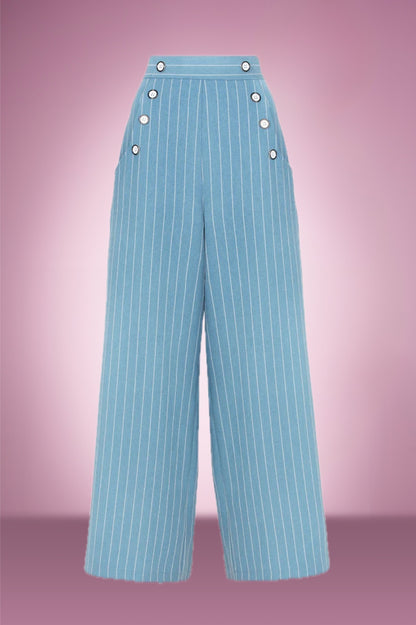 Dayna Swing Trouser in Baby Blue pinstripe