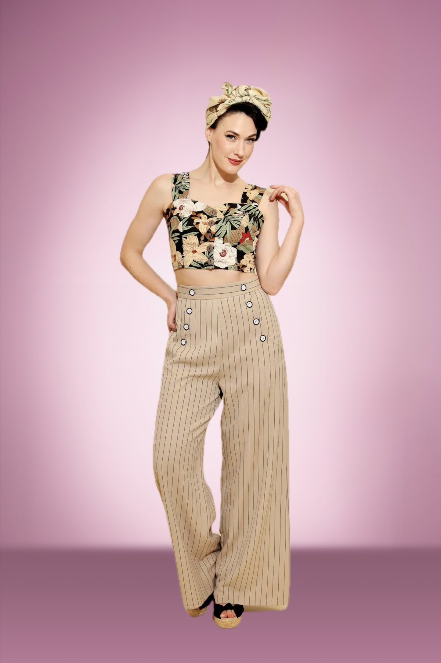 Stephanie trouser beige pinstripe