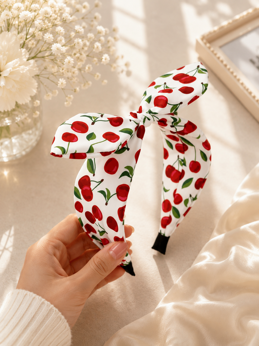Cherry Headband in White
