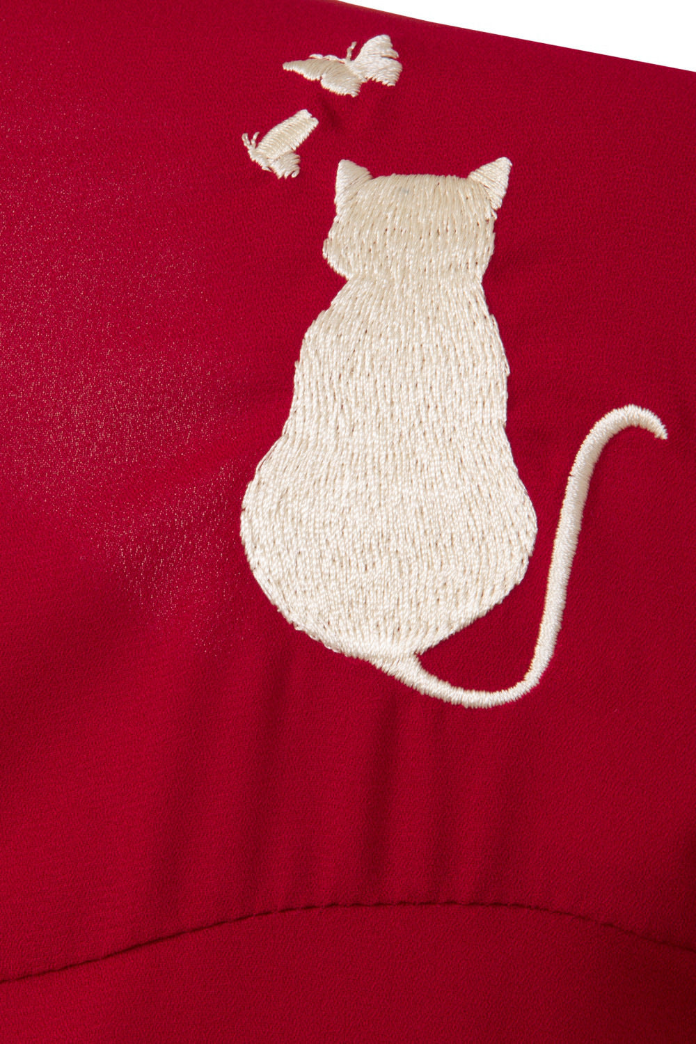 Playful Kitty Cat Blouse in Burgundy Red