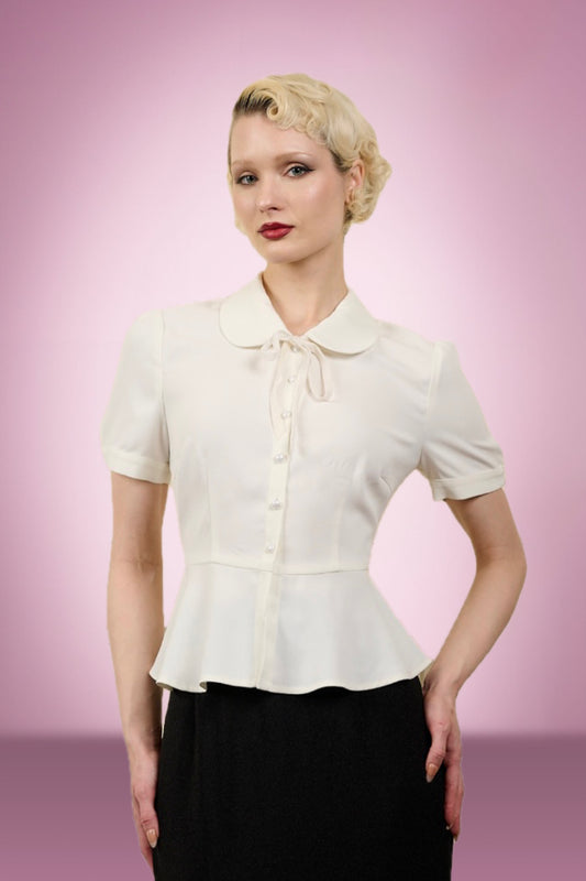 White 40s peplum blouse