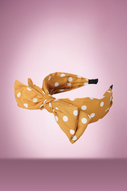 Double Bow Polka Headband in Mustard