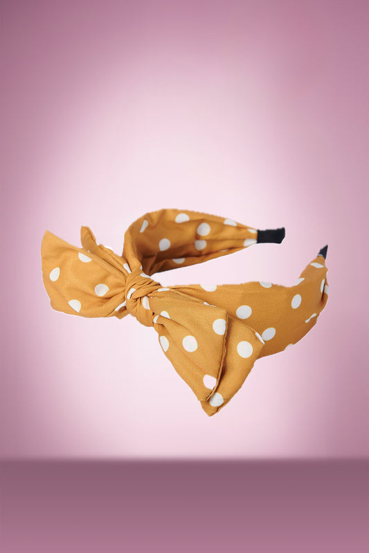 Double Bow Polka Headband in Mustard