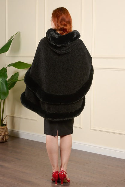 Black Bellisima Faux Fur Poncho