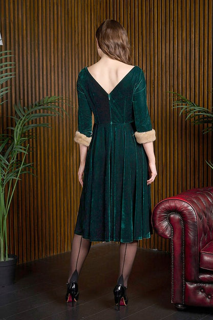 Gretta Velvet Green Swing Dress