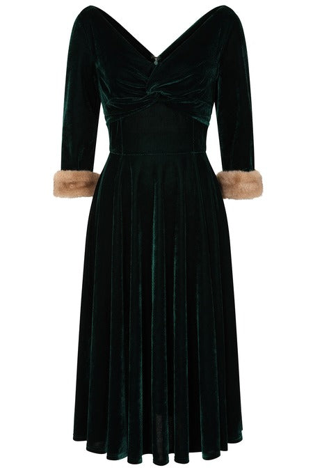 Gretta Velvet Green Swing Dress