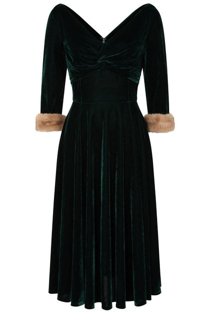 Gretta Velvet Green Swing Dress